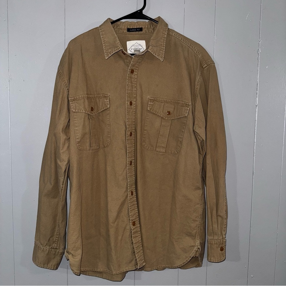 St Johns Bay Brown Denim Heavy Long Sleeve Button Down Shirt Men’s Size XL